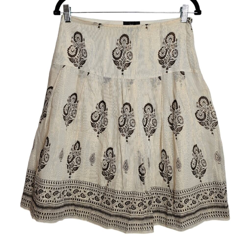 IZ Byler California Lined Skirt with Brown Floral Designs and Gold Threads Sz 7